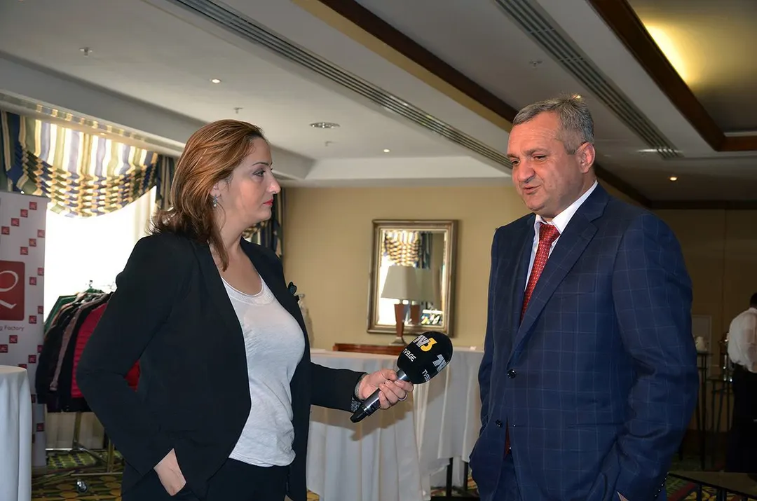 Tsezar Chocheli giving a television interview
